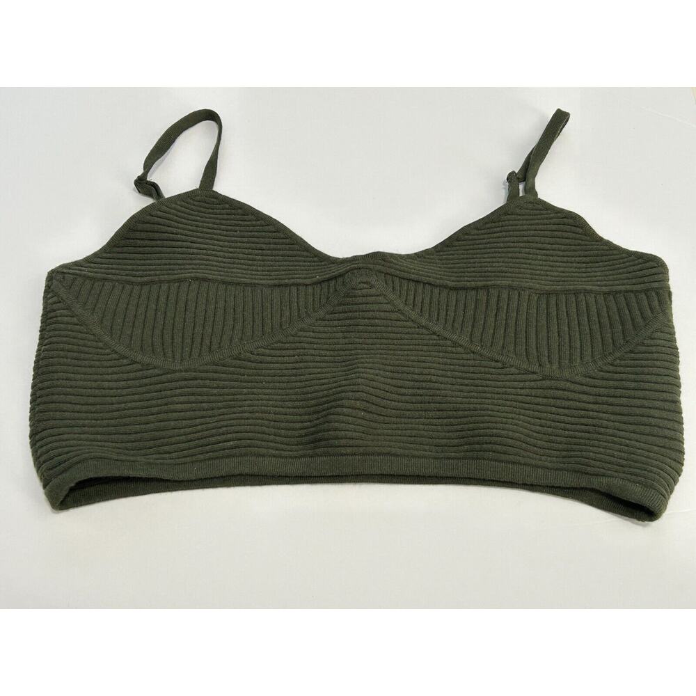 NWT Aerie‎ Women's Olive Green Knit Ribbed Adjustable Cropped Tank Top Size XL